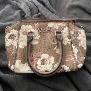 Guess Brown and Pink Satchel with Floral Design